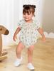 Girls Rompers Baby Coveralls Bodysuit Baby Clothes Short Sleeve Cute Stretch Ribbon Cotton Comfortable Ruffle Floral Summer Newborn 90cm [Maeau] #01