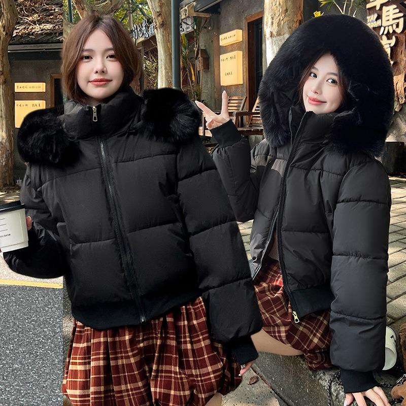 Wind hooded big fur collar cotton clothes women's winter new high waist short bread clothes jacket