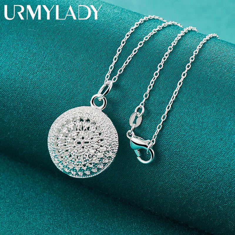 URMYLADY 925 Sterling Silver Hollow Round 40-75cm Pendant Necklace For Women Fashion Jewelry