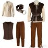 4 Pcs Men's Halloween Renaissance Costume Set Medieval Vest Shirt Ankle Banded Pants Viking Belt Armband Pouch