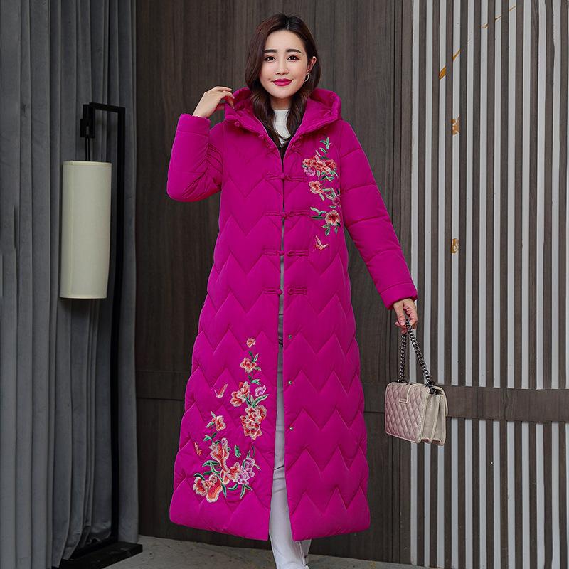 Cotton Woman 2025 New Korean Winter Mid-Length Thickened Ethnic Style Down Padded Jacket Over the Knee Padded Jacket
