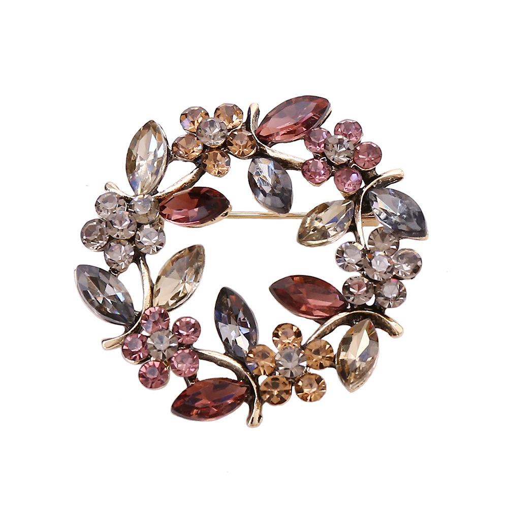 Wreath Crystal Brooch Korean Crystal Diamond Olive Branch Breast Wreath Clothing Accessories 2026