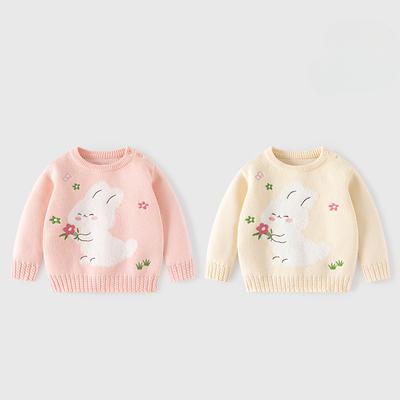 Children's Bunny Knitted Cotton Sweater Spring and Autumn Girl Sweet Soft Sweater