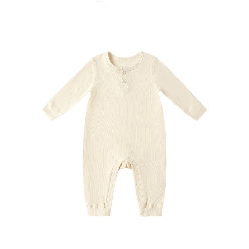 

26Ss Infant and Toddler Fine Ribbed Seamless Soft Romper Unisex Baby Solid Color Modal Long-Sleeve Jumpsuit Boneless Pit Strips Warm White 66