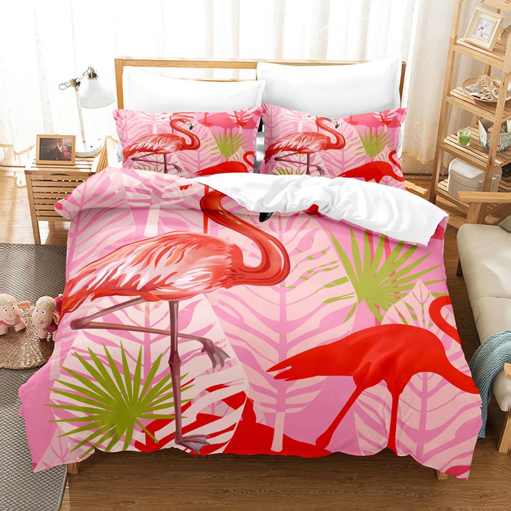 Flamingo Duvet Cover King Queen Tropical Palm Leaves Flower Bedding Set For Adult Red Animal Floral 2/3pcs Polyester Quilt Cover