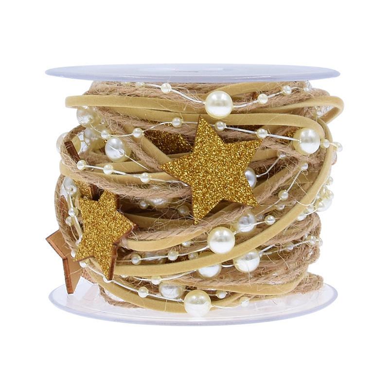 1/2M Christmas Ribbon Decoration Star Bead Chain Ribbon Xmas Tree Ornament DIY Christmas Gift Box Packaging 2023 New Year Natal 7
