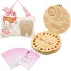 Qunclay Tooth Fairy Kits Includes 3.9 X 5.9 Inch Cute Tooth Fairy Pillow, Wooden Tooth Keepsake Box Tooth Container and 20 Tooth Fairy Letters