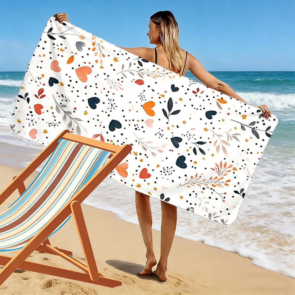 Colorful Hearts and Floral Pattern Towel Beach towel quick-drying for travel outdoor sports jogging beach and swimming