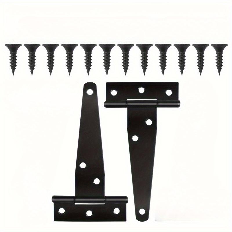 

2 Sets Heavy-Duty Black T-Hinge - 4 Inch Metal Tee Hinges with Screws for Shed Doors, Barn Gates & More - Rustproof & Durable