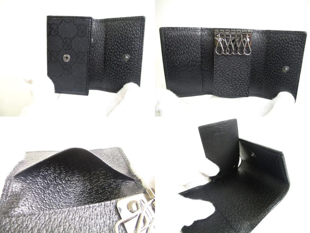 Autentické GUCCI GG černé plátno a kůže 6 Pics Key Chain #a438 Refurbished
