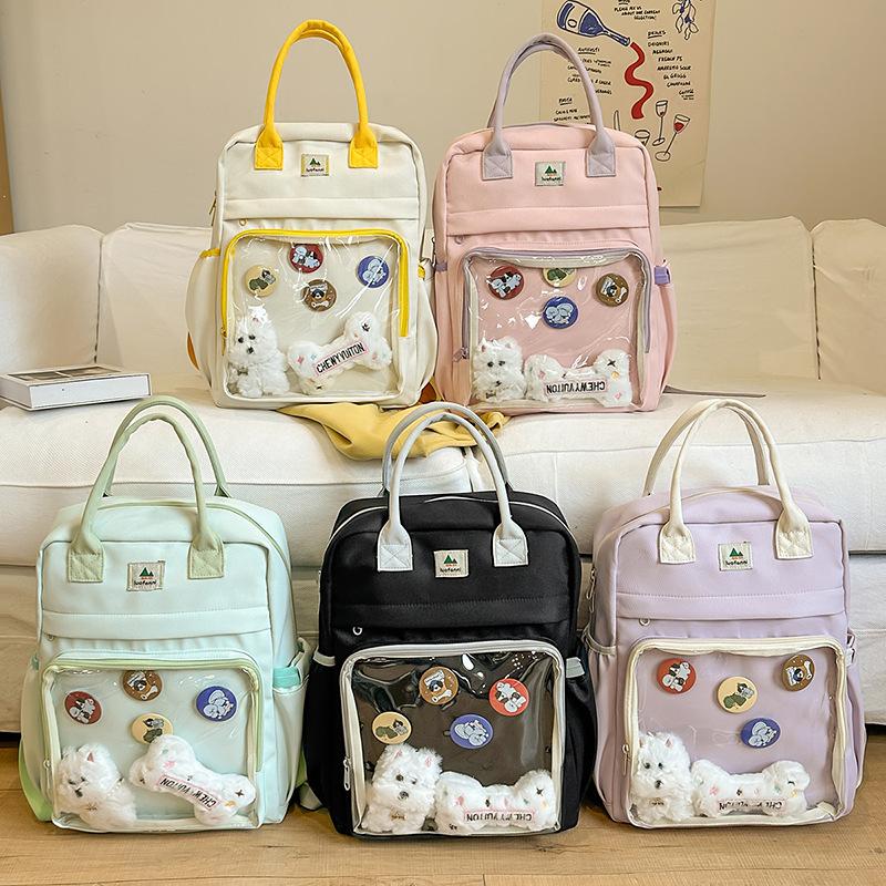 Japanese transparent pain bag large-capacity backpack female college style junior high school student large-capacity handbag student schoolbag