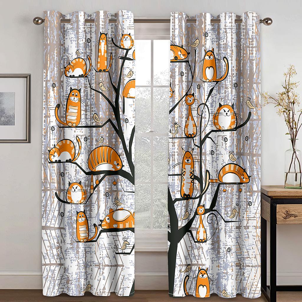 Levné Kreslené Vtipné Kočky Vlastní Dětské 2 Kusy Doprava Zdarma Tenké Závěsy do Obývacího Pokoje Ložnice Dětské Okenní Závěsy