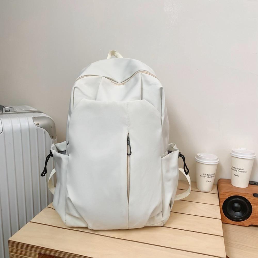 Fashion Nylon Computer Backpack Large Capacity Waterproof Student Schoolbag Zipper Solid Color Travel Shoulder Bag