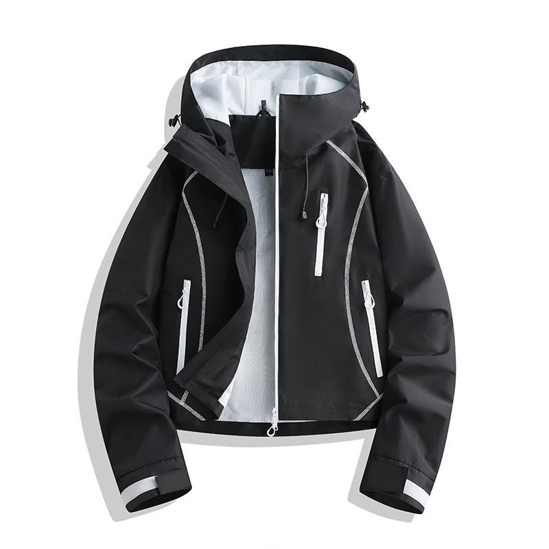 Womens Short Hooded Outdoor Rain Jacket Windproof Water Resistant Hiking Climbing Camping Travel Coat