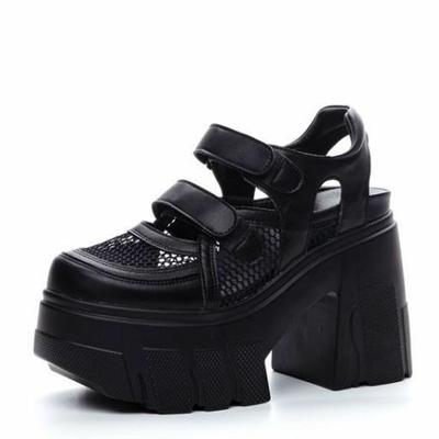 Fashion Women's Sandals Genuine Leather New 11cm Heel High Mesh Women Sandals Pumps Comfy Platform High Heel Sandals Women Ankle Boots