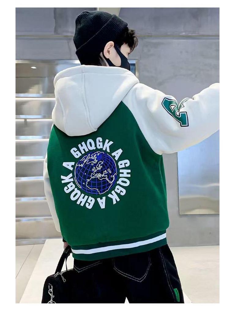 Jungen Mittlere-Große Koreanischer Stil Patchwork Kapuzen-Baseballjacke - Frühling/Herbst 2025