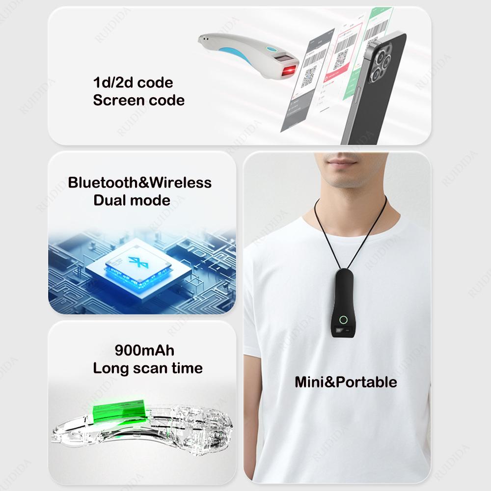 Mini Bluetooth Skaner Kodów Kreskowych Packot Bezprzewodowy Czytnik Kodów QR Przenośny Skaner Kodów 1D 2D Ręczny dla Kuriera Logistyka Sklep