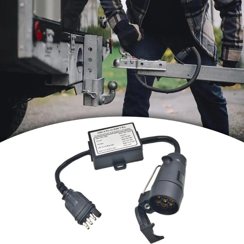 Portable 4 Pin to 7 Pin Trailer Connector for Secure Brake Light Separation Outdoor Adventures Convenient Travel Storage