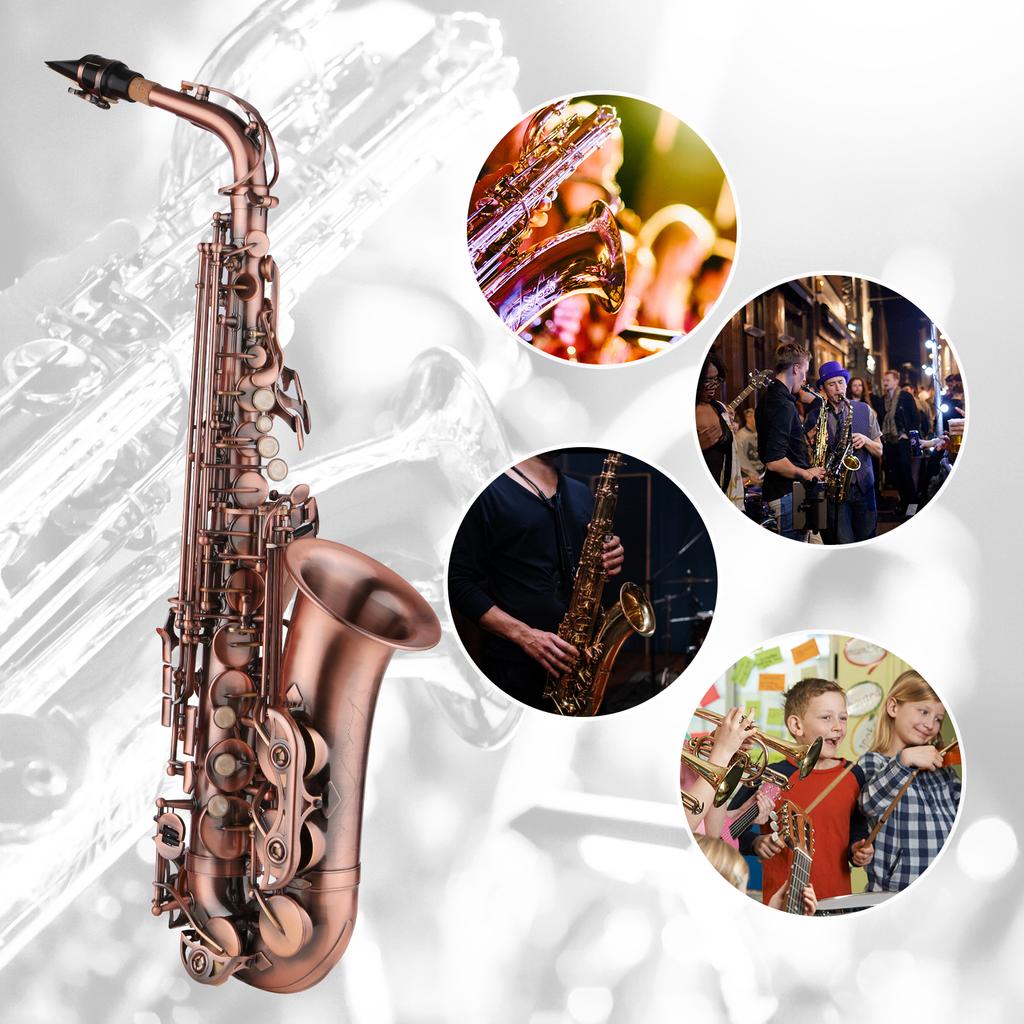 Saxophone Red Antique E-flat Brass Material with Carrying Case Cleaning Cloth Brush Sax Strap