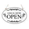 Oval Shaped Welcome Plaque Wooden Open Closed Sign, Double-Sided Hanging Door Sign with Vintage Indoor Store Front Display Frame, Waterproof