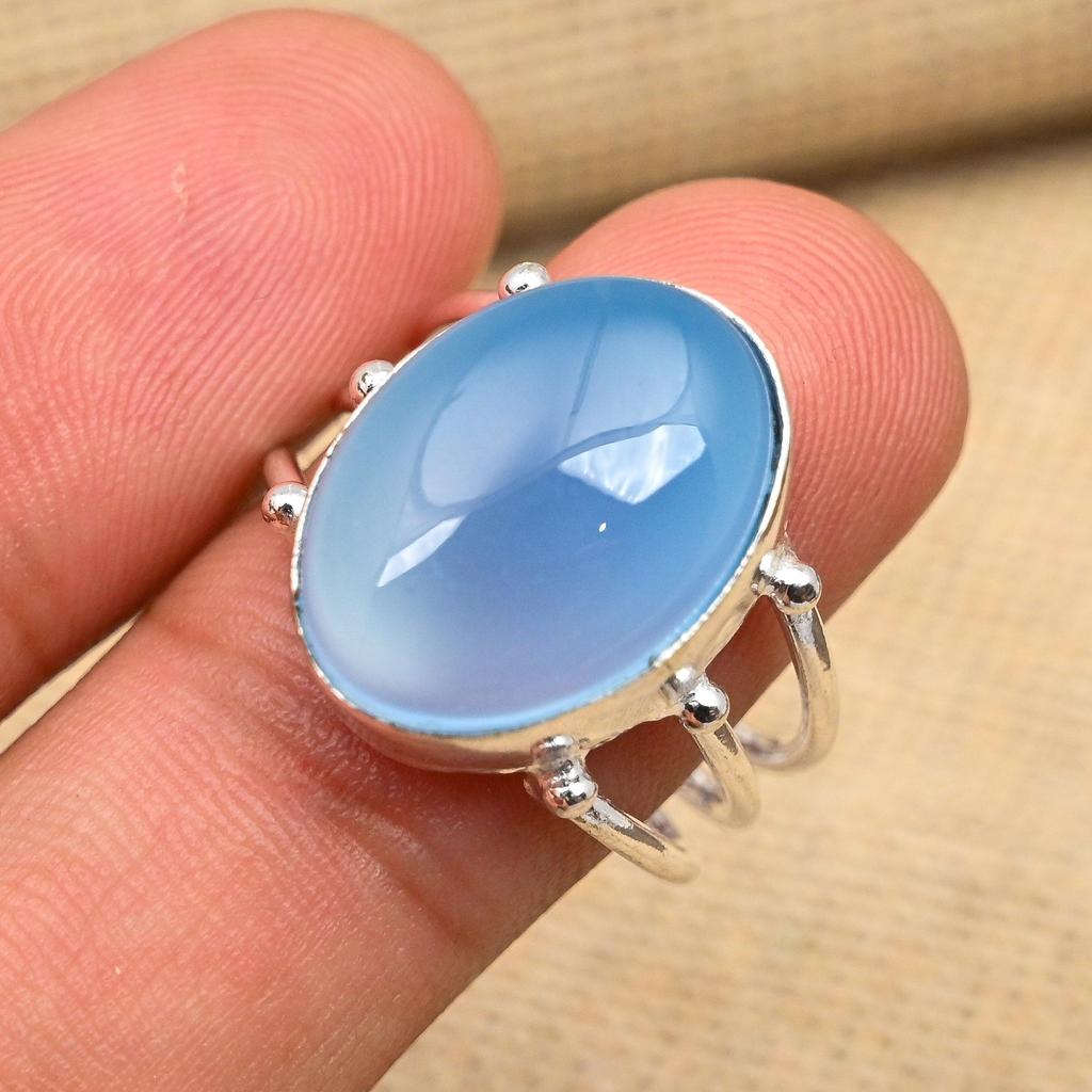 Charming Blue Chalcedony Gemstone 925 Sterling Silver Handmade Lovely Jewelry Ring