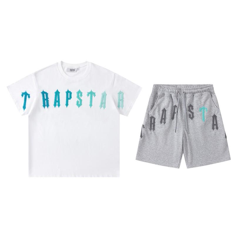 Mens Gradient Letter Embroidered Cotton Tee Shorts Set Streetwear Casual Outfit