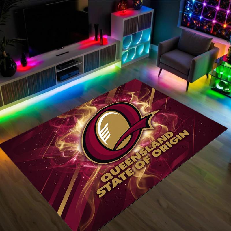 Queensland Maroons Design Crystal Velvet Carpet Cozy Non?Slip Printed Rug For Bedroom Living Room Entrance
