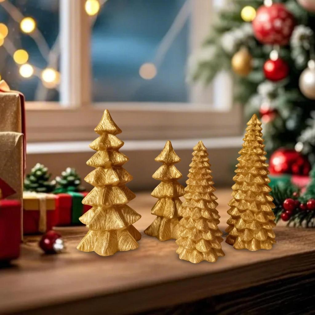 4 Pieces LED Golden Christmas Tree Statues Mini Desktop Tree Christmas Decorations Tabletop Christmas Tree For Living Room