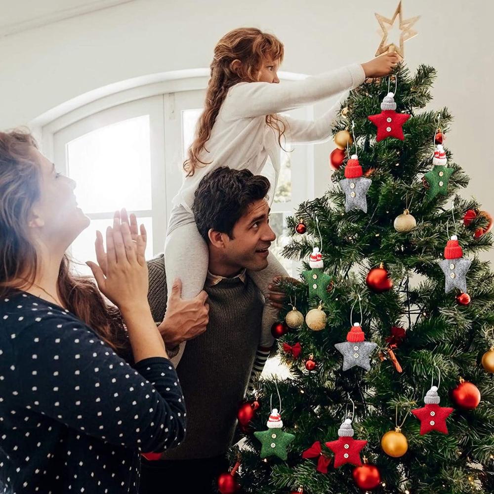 Handmade Crafts Knitted Hat Wool Felt Christmas Tree Decoration Hanging Pendant Ornaments Stars