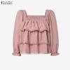 ZANZEA Damen Freizeit Bluse mit eckigem Ausschnitt Sommer Halbarm