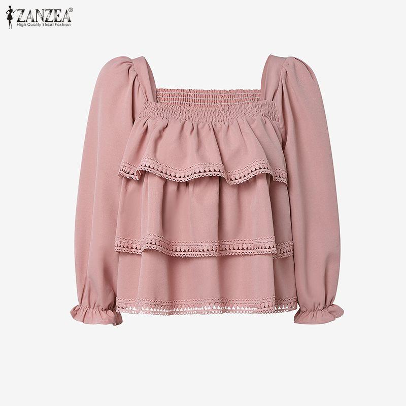 ZANZEA Damen Freizeit Bluse mit eckigem Ausschnitt Sommer Halbarm
