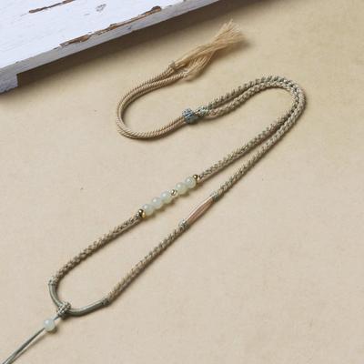 Collier Pendentif Jade Doré Réglable Tissé à la Main pour Femmes