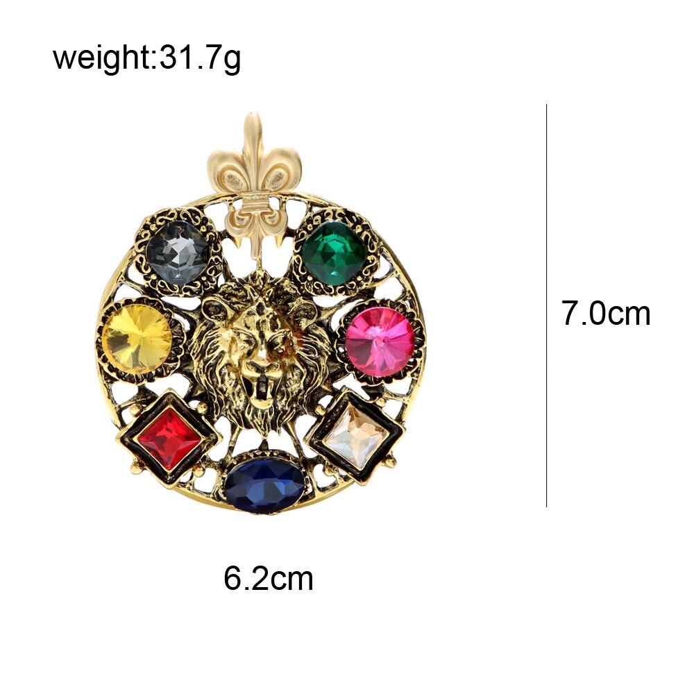 Blucome Crystal Lion Brooches For Women Round King Style Pin Animal Fashiopn Jewelry Winter Coat Jacket Accessories Party