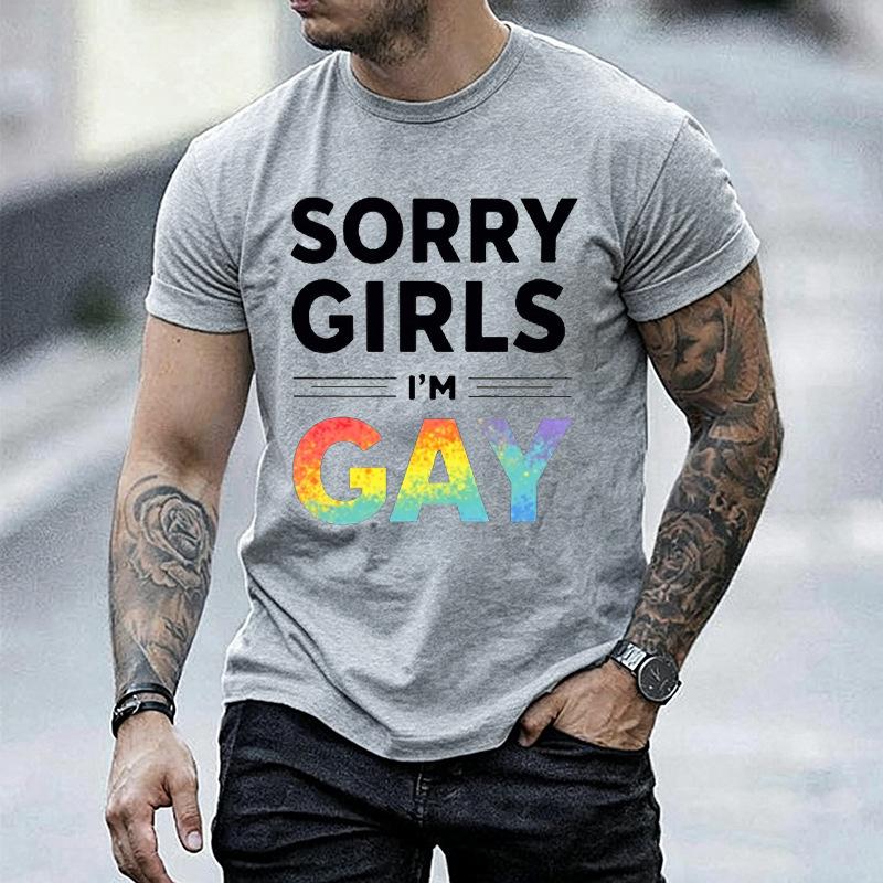 Unisexs Short Sleeve T Shirt Sorry Girls Im Gay Rainbow Graphic Tee Pride Lgbtq Casual Crew Neck Tops For Festival Daily Wear