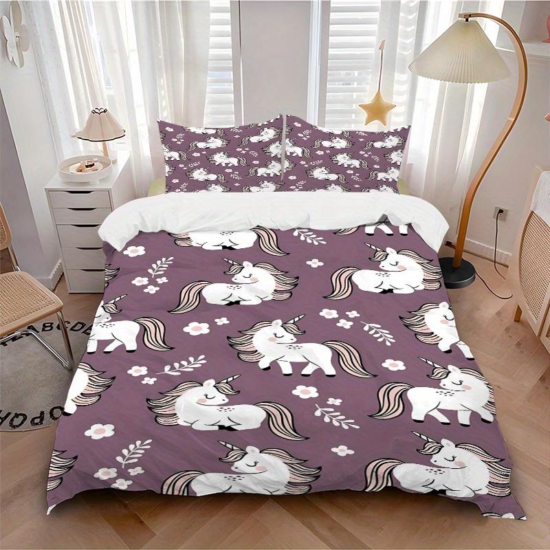 

3pcs set Unicorn Floral 1 Quilt Cover + 2 Pillowcases, All Seasons Bedroom Setting, Perfect for Home and Dorm Decor a172 135x200cm