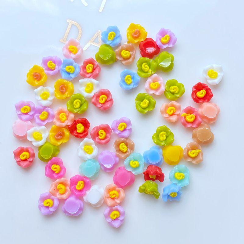 100Pcs New Resin Cute Mixed Mini Flower Manicure Flat Back Scrapbooking Hair Bow Center Embellishments DIY Accessories