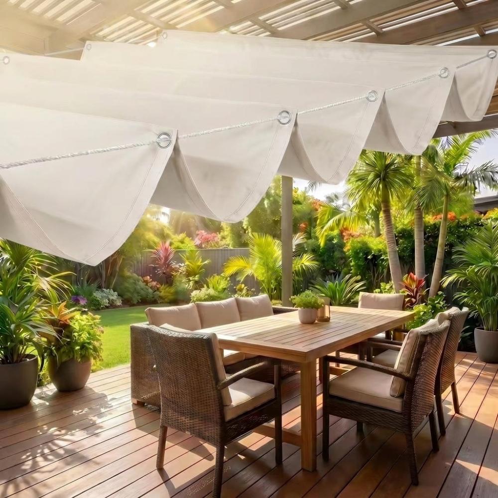 Heavy Duty Wave Retractable Sun Shade Canopy UV Protection Garden Sunshade Net Garden Balcony 55.12x118.11in