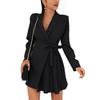 Women's INS Temperament Elegant Long-sleeved Lace-up Pleated High-waist Dress V-Neck Pleated Blazer Dress, Commuter Sexy Mini Skirt