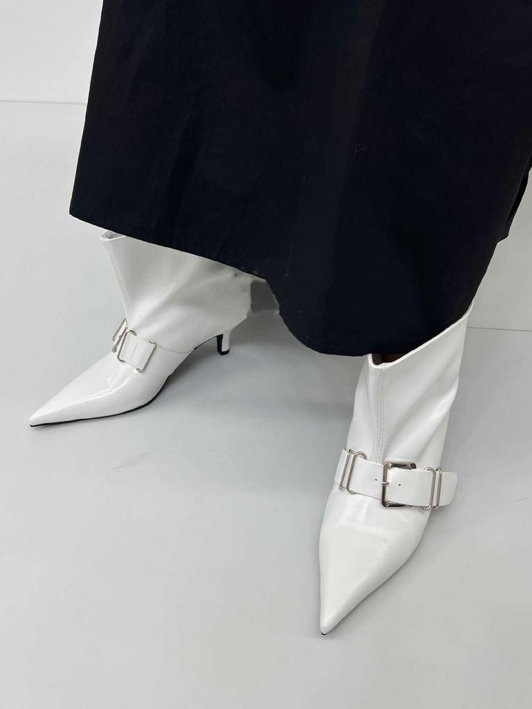 Internet-Berühmtheit Gürtelschnalle Schaftmode Stiefel Schaftweite Hohe Stiefel Spitze Stiefeletten Damen Herbst 2025 neu Spice Girls Stil