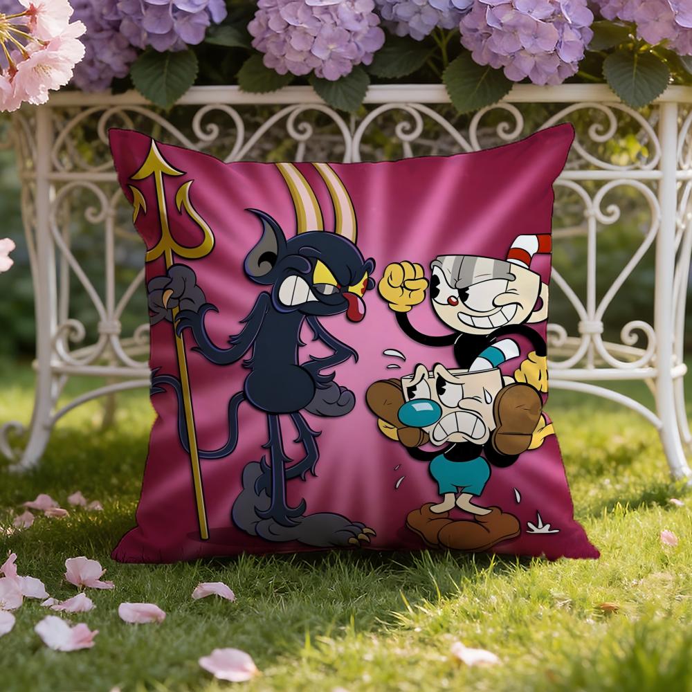 Cartoon C-Cuphead Cushion Cover Home & Car Dual-Scene Pillow Cover: Reversible for Premium Comfort