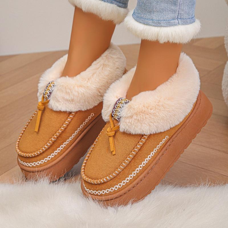 Fashion Warm Thicken Plush Cotton Shoes Women 2025 Winter Non Slip Thick Bottom Snow Boots Woman Slip On Chunky Platform Ankle Botas