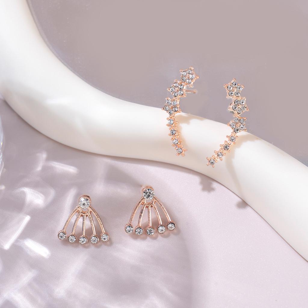 Flowers Ear Climbers Stud Earrings for Women Small Trend Flower Cuff Crawler Earrings for Bride Plated White Cubic Zirconia Stud Earrings Wedding