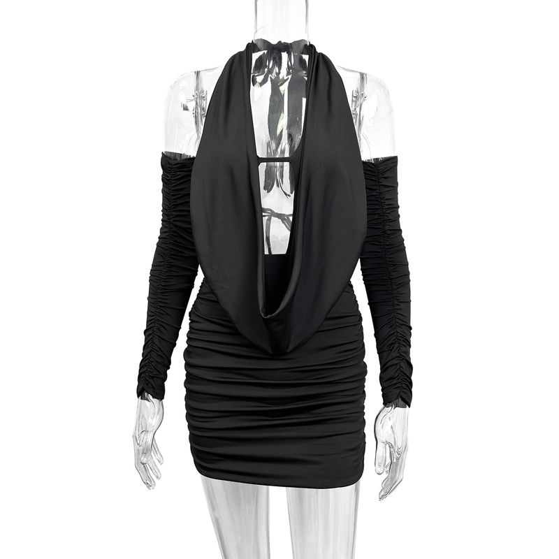 

Outfitgirl Одежда для отеля и ночного клуба Черный Открытая спина Рукава Воротник-стойка Сексуальный Холтер Рюши Юбка с оборками на бедрах Black S