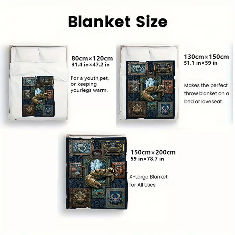 Crab Variations Art 2D Flat Pattern Flannel Blanket, High quality All Seasons, Home Decor, Warmth and Comfort, Perfect for Christmas Gifts.
