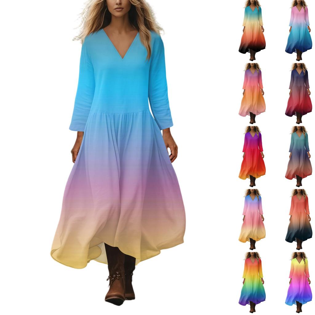 Women's Casual And Fashionable Round-neck Long Sleeve Mid Length Dress