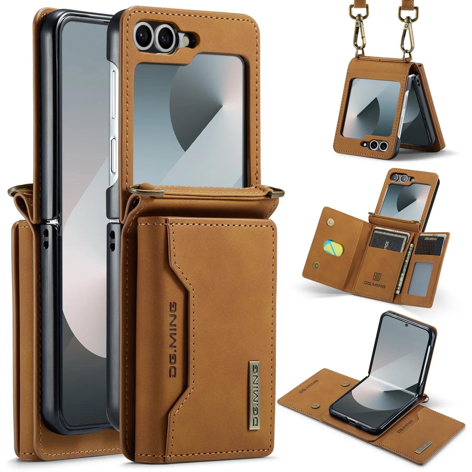 

Crossbody Leather Cover Wallet Phone Case For Samsung Galaxy Z Flip 7 fe 6 5 4 3 5G Flip6 Cards Slot Purse Triple Fold Bag Shell For Samsung Z Flip 3 коричневый