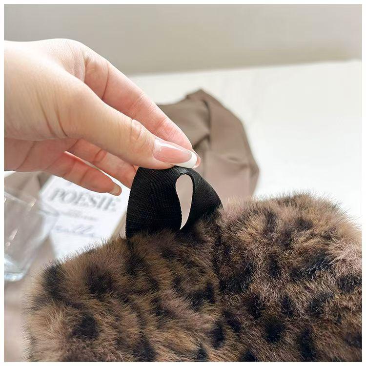 Leopard Print Plush Backpack - Women's Versatile Winter Bag