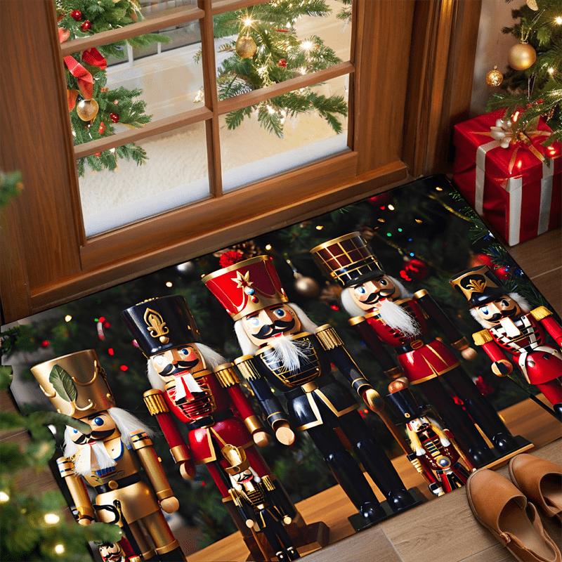 Christmas Nutcracker Welcome Doormat, Premium Flannel Holiday Rug, Indoor Outdoor Comfort Door Carpet for Home Decor