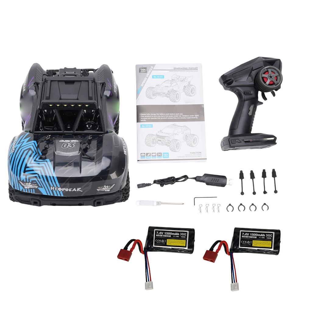 1:18 High Speed RC Car, 2.4GHz 4WD Remote Control Short Course Truck with LED Lights, Off Road Racing Buggy for Adults