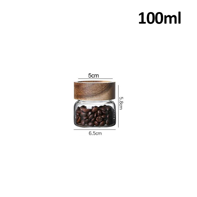 Kitchen Storage Bottles Jar Wood Lid Glass Airtight Canister Sealed Food Container Tea Coffee Beans Grains Candy Jars Organizer